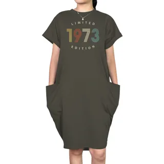 Limited Edition 1973 Loose Short Sleeve Pocket On Dress – Green