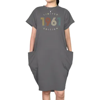 Limited Edition 1961 Loose Short Sleeve Pocket On Dress – Grey