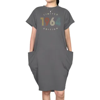 Limited Edition 1964 Loose Short Sleeve Pocket On Dress – Grey