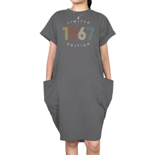 Limited Edition 1967 Loose Short Sleeve Pocket On Dress – Grey