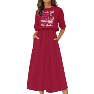 Smart December Girl Birthday Elastic Waist Dress – Cardinal Red