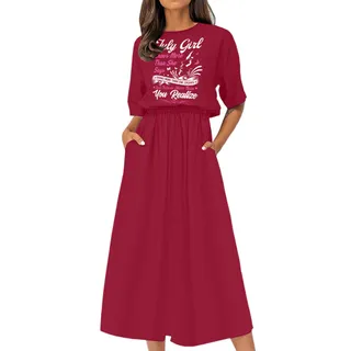 Smart July Girl Birthday Elastic Waist Dress – Cardinal Red