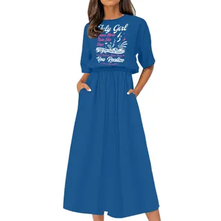 Smart July Girl Birthday Elastic Waist Dress – Royal