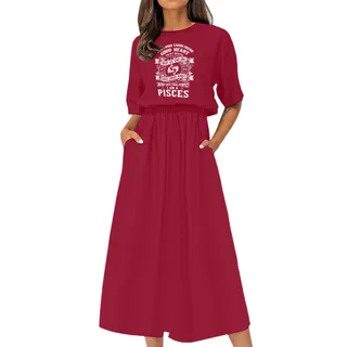 Smart Pisces Girl Birthday Elastic Waist Dress – Cardinal Red