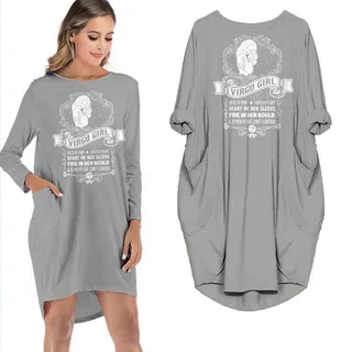 Heart On Her Sleeve Virgo Girl Loose Pocket On Dress – Grey