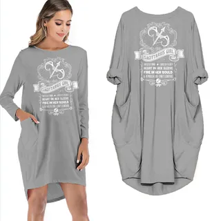 Heart On Her Sleeve Sagittarius Girl Loose Pocket On Dress – Grey