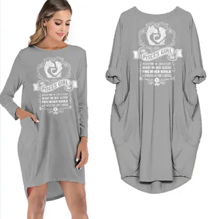 Heart On Her Sleeve Pisces Girl Loose Pocket On Dress – Grey