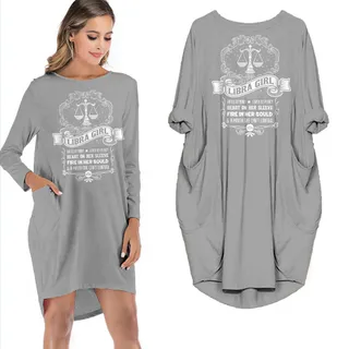 Heart On Her Sleeve Libra Girl Loose Pocket On Dress – Grey