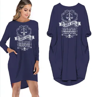 Heart On Her Sleeve Libra Girl Loose Pocket On Dress – Blue