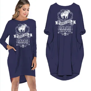 Heart On Her Sleeve Aries Girl Loose Pocket On Dress – Blue