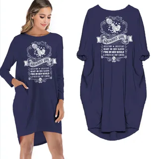 Heart On Her Sleeve Aquarius Girl Loose Pocket On Dress – Blue