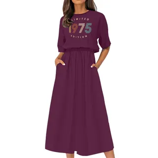 Limited Edition 1975 Birthday Elastic Waist Dress – Maroon