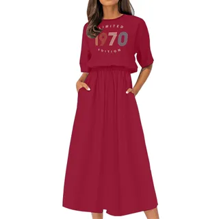 Limited Edition 1970 Birthday Elastic Waist Dress – Cardinal Red