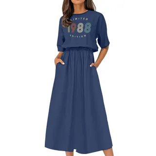 Limited Edition 1988 Birthday Elastic Waist Dress – Navy