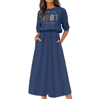Limited Edition 1981 Birthday Elastic Waist Dress – Navy