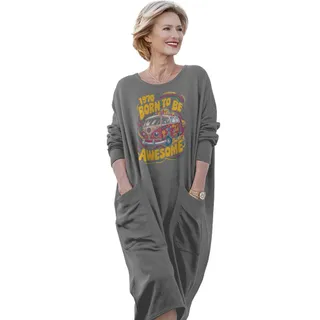 Awesome Hippie Born 1970 Loose Pocket On Dress – Grey