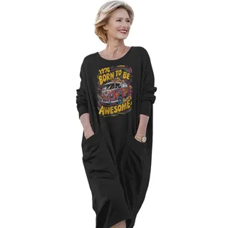 Awesome Hippie Born 1976 Loose Pocket On Dress – Black