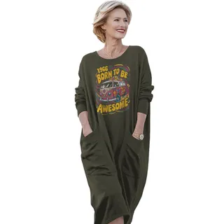 Awesome Hippie Born 1966 Loose Pocket On Dress – Green