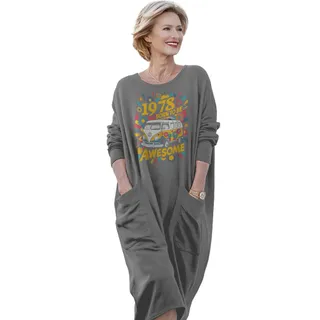 Awesome Hippie 1978 Loose Pocket On Dress – Grey