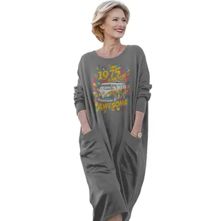 Awesome Hippie 1975 Loose Pocket On Dress – Grey