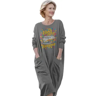 Awesome Hippie 1961 Loose Pocket On Dress – Grey