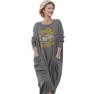 Awesome Hippie 1964 Loose Pocket On Dress – Grey