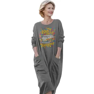 Awesome Hippie 1967 Loose Pocket On Dress – Grey