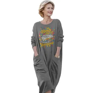 Awesome Hippie 1966 Loose Pocket On Dress – Grey