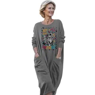 Cool Cat 1971 Birthday Pocket Dress – Grey