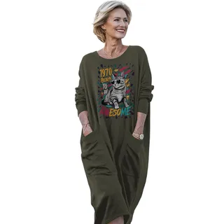 Cool Cat 1970 Birthday Pocket Dress – Green