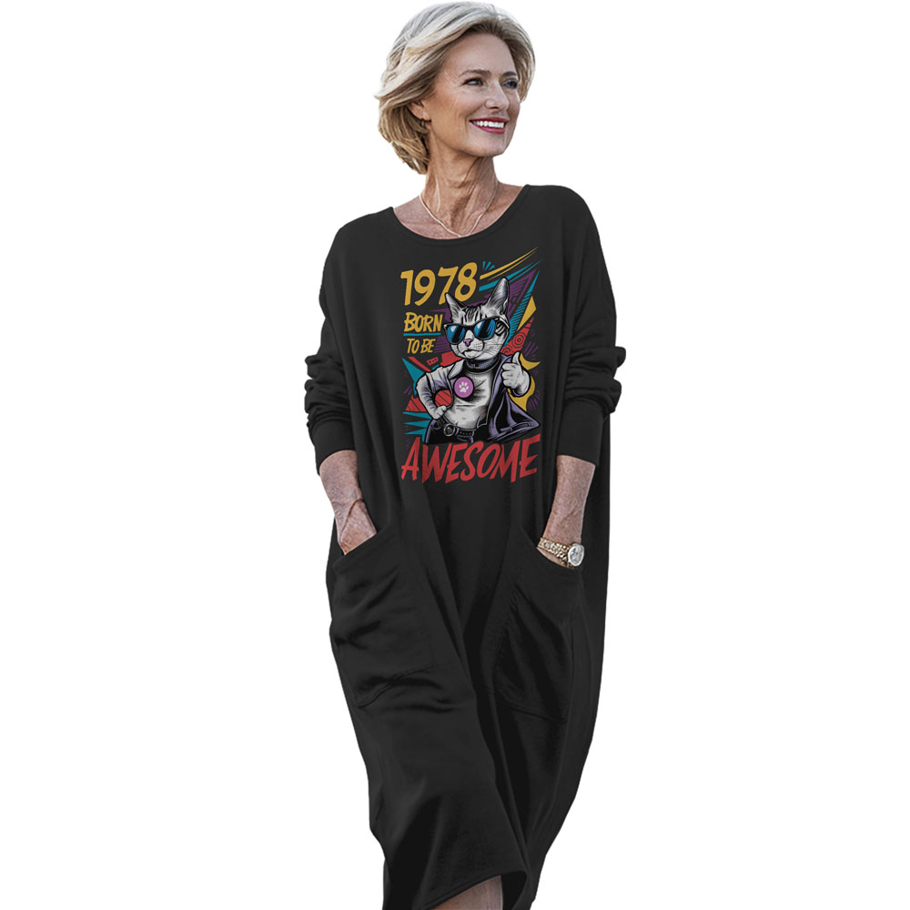 Cool Awesome Cat 1978 Birthday Pocket Dress - variant image 1