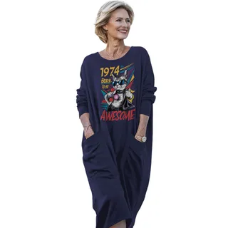 Cool Awesome Cat 1974 Birthday Pocket Dress – Blue