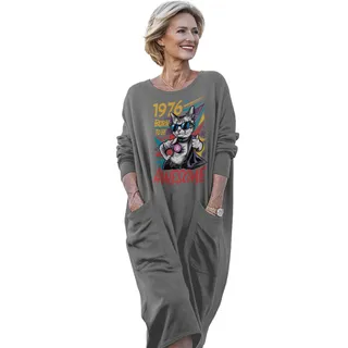 Cool Awesome Cat 1976 Birthday Pocket Dress – Grey