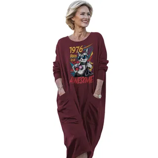 Cool Awesome Cat 1976 Birthday Pocket Dress – Red