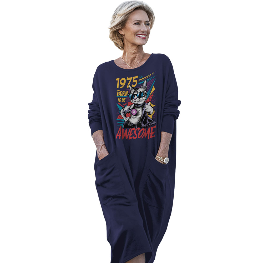 Cool Awesome Cat 1975 Birthday Pocket Dress - variant image 1