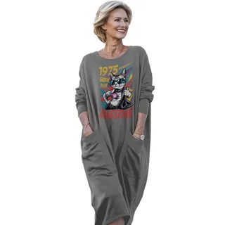 Cool Awesome Cat 1975 Birthday Pocket Dress – Grey