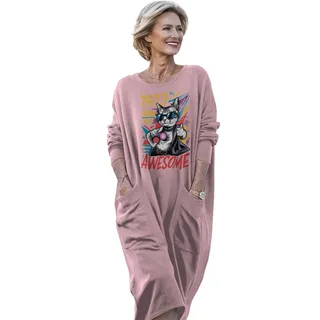 Cool Awesome Cat 1973 Birthday Pocket Dress – Pink