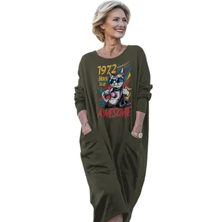 Cool Awesome Cat 1972 Birthday Pocket Dress – Grey