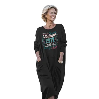 Vintage Perfection Cat 1971 Birthday Pocket Dress – Black