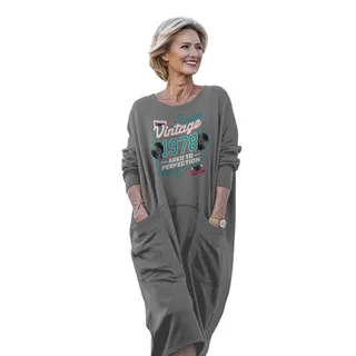 Vintage Perfection Cat 1978 Birthday Pocket Dress – Grey