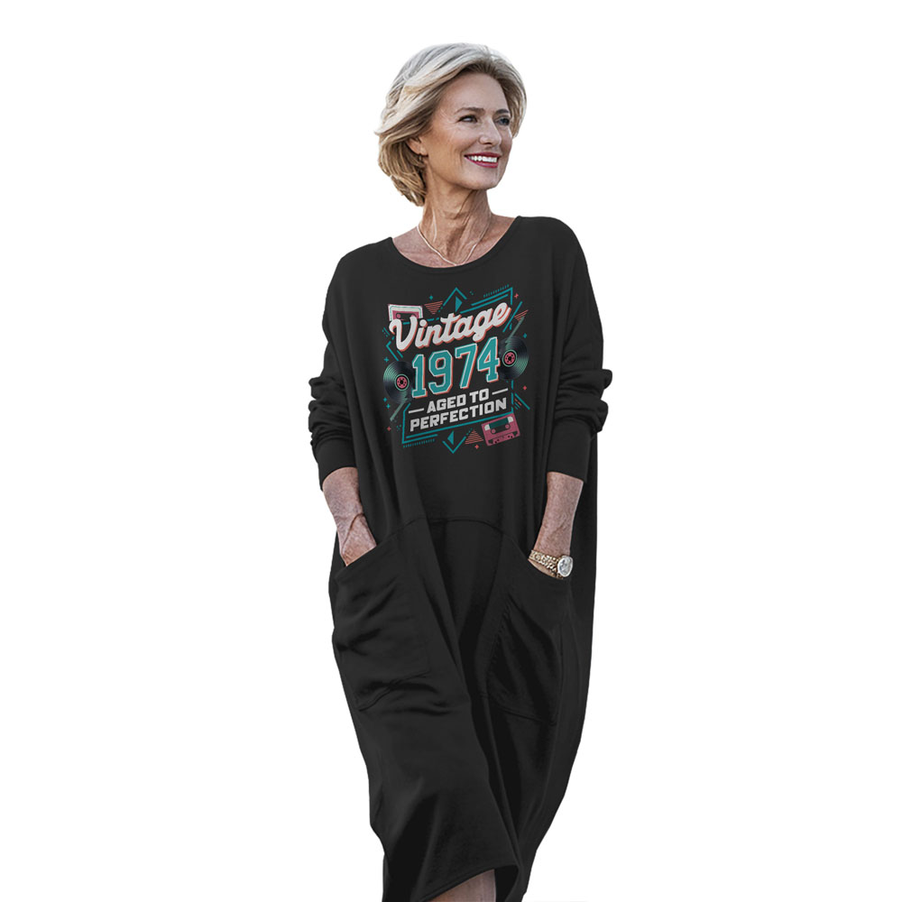 Vintage Perfection Cat 1974 Birthday Pocket Dress - variant image 1