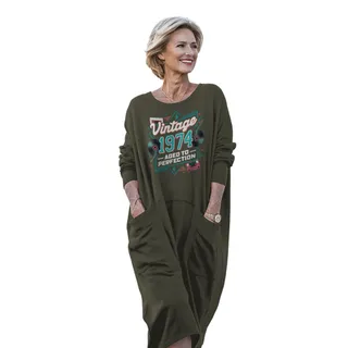 Vintage Perfection Cat 1974 Birthday Pocket Dress – Green
