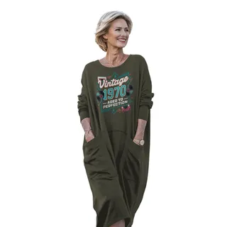 Vintage Perfection Cat 1970 Birthday Pocket Dress – Green