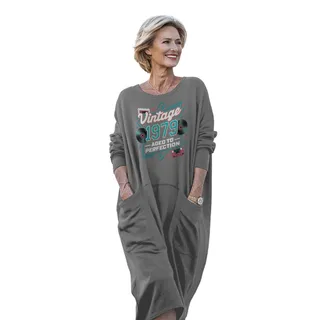 Vintage Perfection Cat 1979 Birthday Pocket Dress – Grey