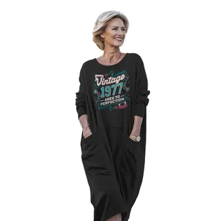 Vintage Perfection Cat 1977 Birthday Pocket Dress – Black