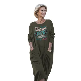 Vintage Perfection Cat 1976 Birthday Pocket Dress – Green