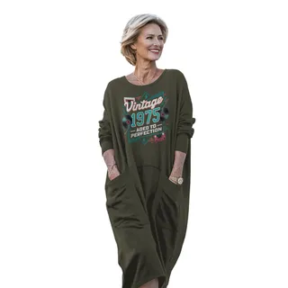 Vintage Perfection Cat 1975 Birthday Pocket Dress – Green