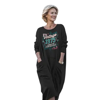 Vintage Perfection Cat 1975 Birthday Pocket Dress – Black