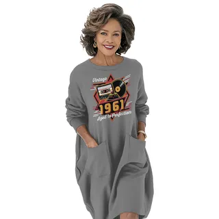 Vintage Aged Perfection 1961 Birthday Pocket Dress – Grey