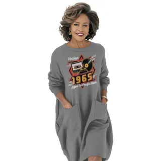 Vintage Aged Perfection 1965 Birthday Pocket Dress – Grey